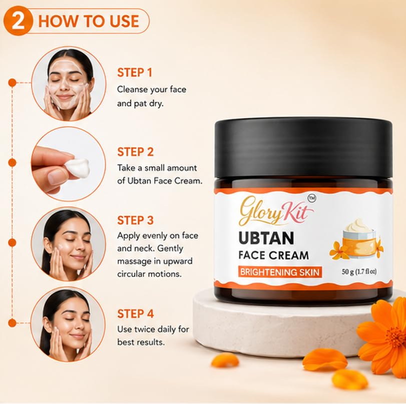 Glory Kit Ubtan Face Cream with Lightweight Moisturising Formula for Daily Skin Care Routine, Smooth and Fresh Looking Facial Cream for All Skin Types, 50 g
