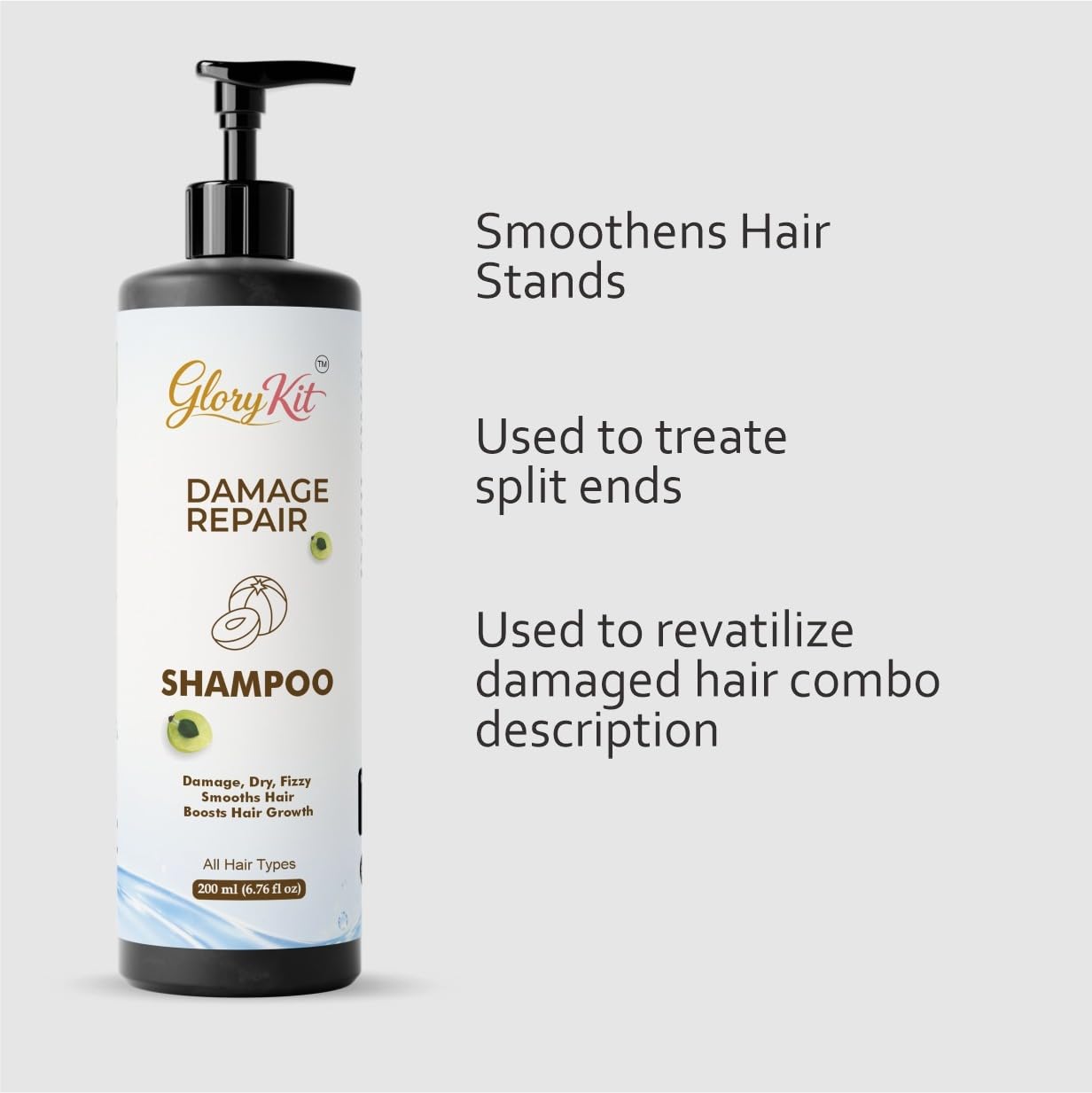 Glory Kit Daily Care Shampoo for Soft & Smooth Hair Feel, Helps Improve Manageability, All Hair Types, 200 ml