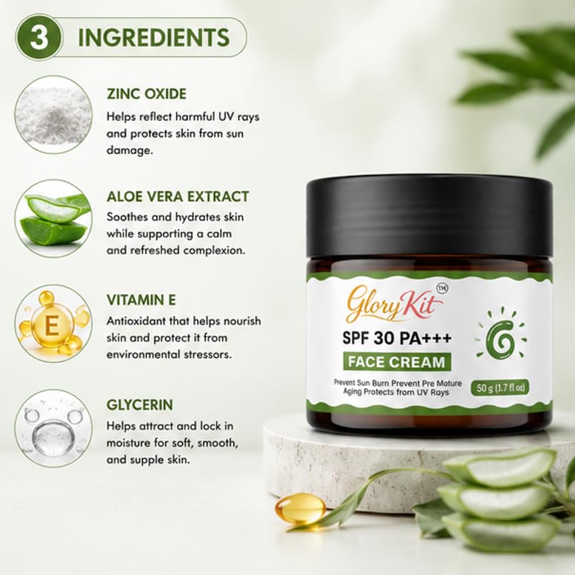 Glory Kit SPF 30 PA+++ Face Cream for Daily Skin Care with Smooth Texture and Lightweight Hydrating Formula, 50 g