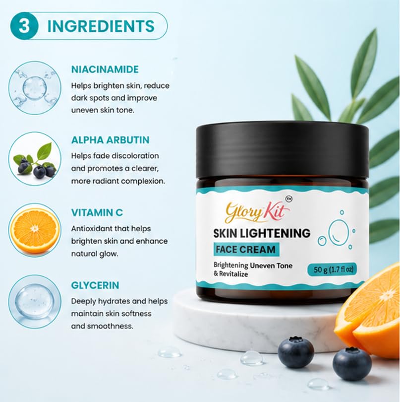 Glory Kit Skin Lightening Face Creamfor Daily Skin Care Routine, Smooth and Fresh Looking Facial Cream for Uneven Looking Skin, 50 g