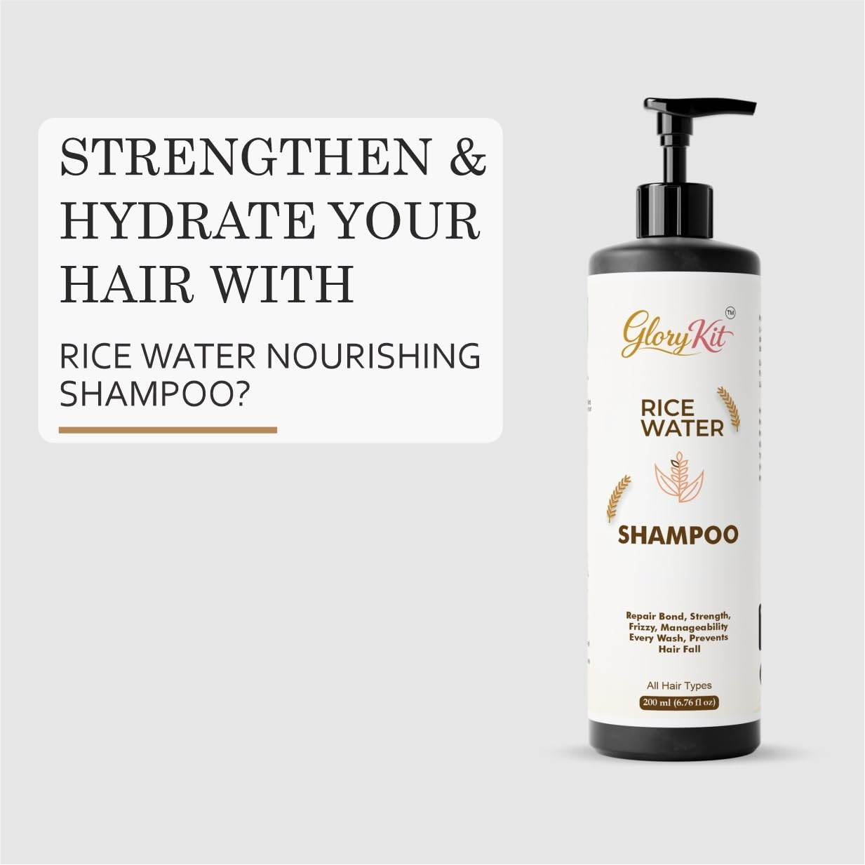 Glory Kit Daily Care Rice Water Shampoo, Supports Softness & Shine, Suitable for All Hair Types, 200 ml