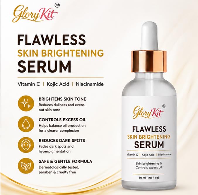 GloryKit Flawless Skin Brightening Serum with Vitamin C, Kojic Acid & Niacinamide | Dark Spot Corrector & Radiance Booster | 30ml