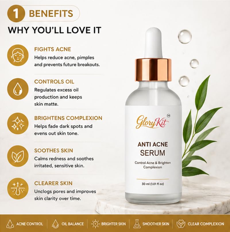 Glory Kit Anti Acne Skin Care Serum with Non Greasy Formula for Everyday Facial Care Routine and Comfortable Wear, 30 ml