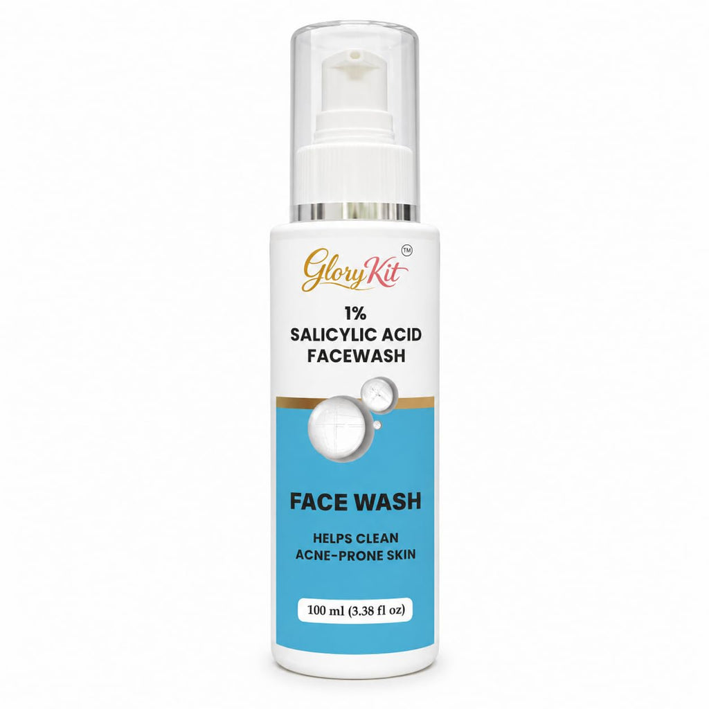 GloryKit 1% Salicylic Acid Face Wash with Brush and Built In Brush for Regular Skin Care Use, 150 ml