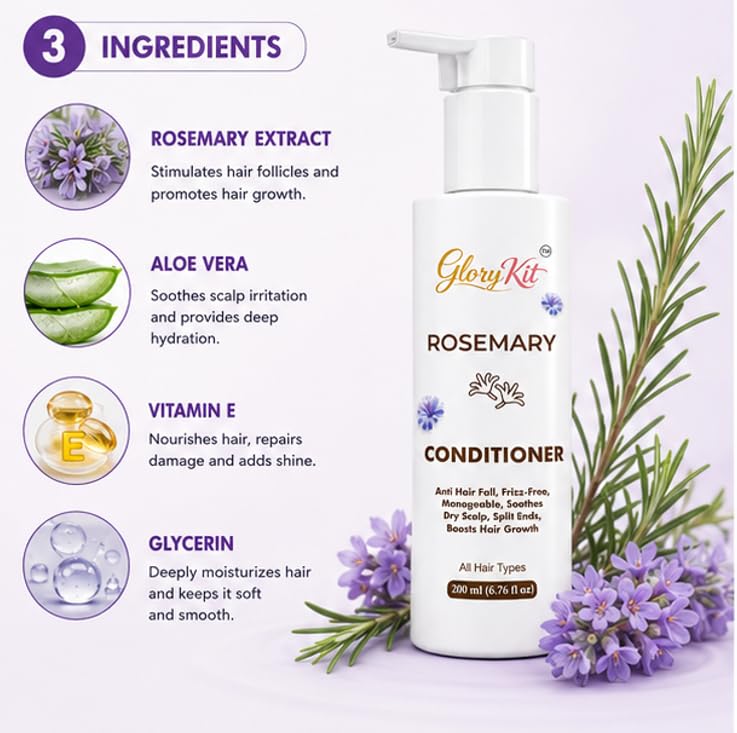 Glory Kit Rosemary Conditioner for Smooth Looking Hair & Easy Styling, 200ml