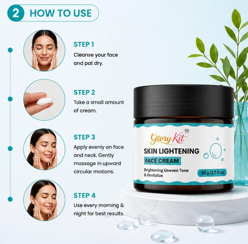 Glory Kit Skin Lightening Face Creamfor Daily Skin Care Routine, Smooth and Fresh Looking Facial Cream for Uneven Looking Skin, 50 g