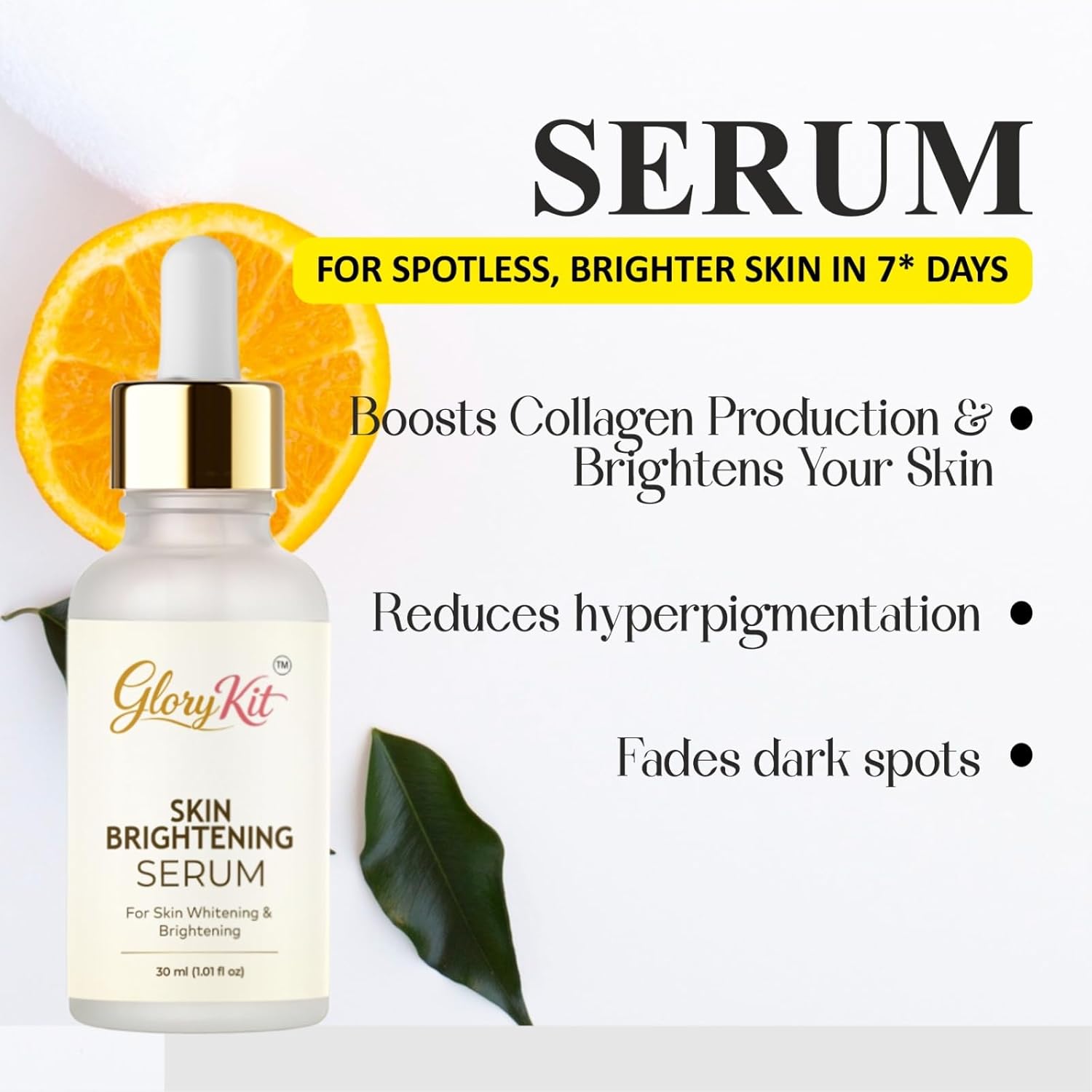 Glory Kit Skin Brightening Face Serum for Dull & Uneven Skin Look, Supports Brighter & Smooth Skin Appearance, 30 ml