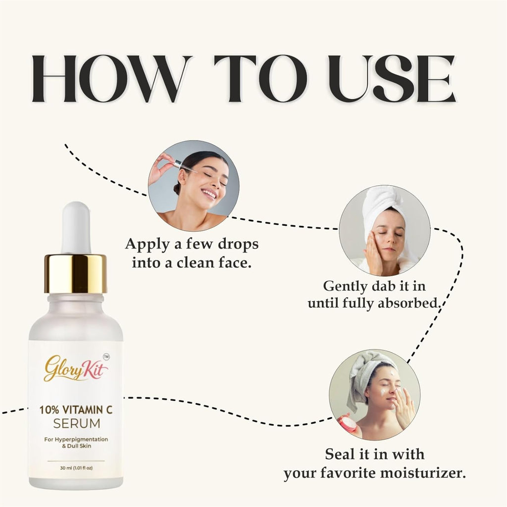 Glory Kit 10% Vitamin C Serum for Dull & Uneven Skin Look, Supports Brighter & Smoother Appearance, 30 ml