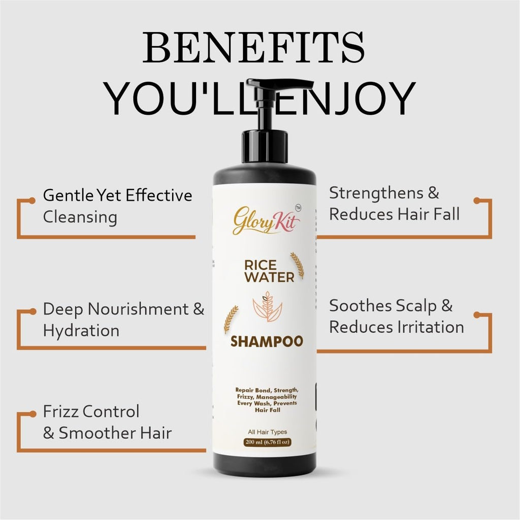 Glory Kit Daily Care Rice Water Shampoo, Supports Softness & Shine, Suitable for All Hair Types, 200 ml