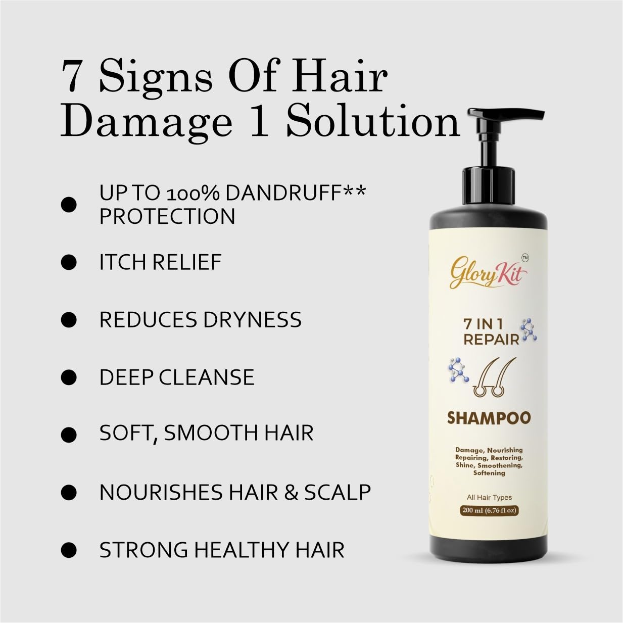 Glory Kit 7 in 1 Hair Repair Shampoo  | Gentle Nourishing & Care Formula | Suitable for All Hair Types | 200 ml