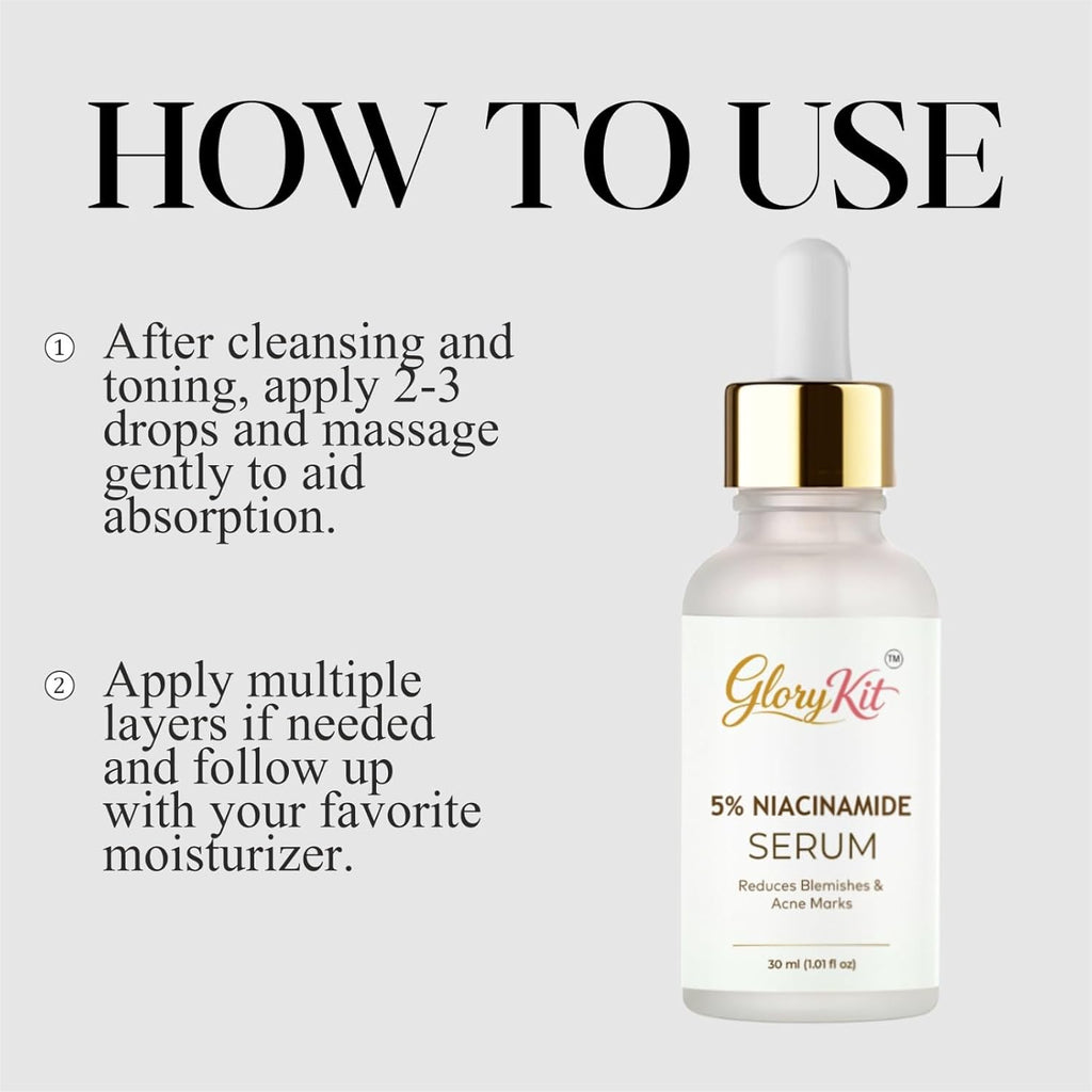 Glory Kit Niacinamide 5% Face Serum for Fresh & Refined Skin Look, Helps Enhance Texture & Radiance, 30 ml