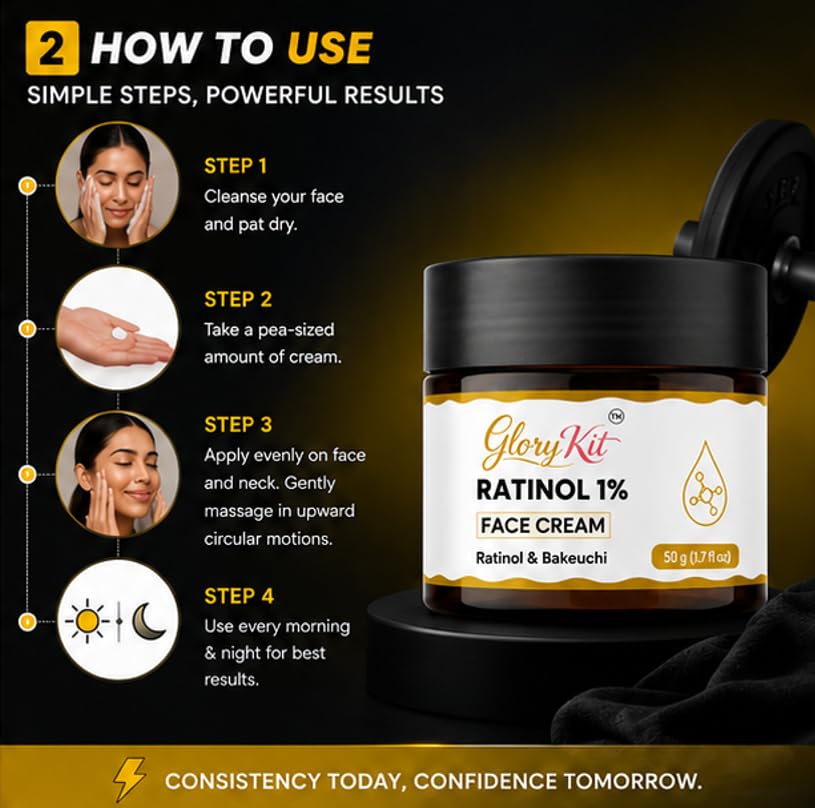 Glory Kit Retinol Face Cream with Bakuchiol Inspired Formula for Daily Skin Care Routine, Lightweight Moisturising Facial Cream with Smooth Finish, 50 g