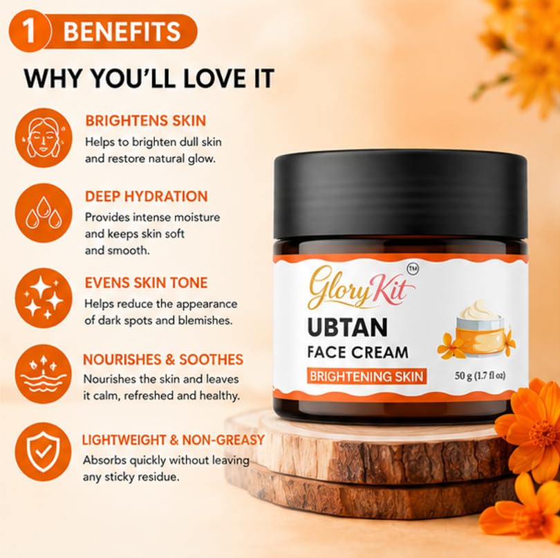 Glory Kit Ubtan Face Cream with Lightweight Moisturising Formula for Daily Skin Care Routine, Smooth and Fresh Looking Facial Cream for All Skin Types, 50 g