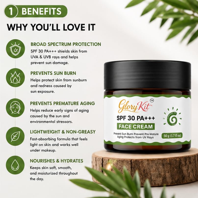Glory Kit SPF 30 PA+++ Face Cream for Daily Skin Care with Smooth Texture and Lightweight Hydrating Formula, 50 g