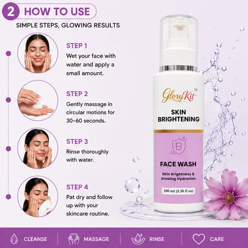 Glory Kit Skin Brightening Face Wash with Lightweight Formula for Soft and Fresh Looking Skin, 100 ml