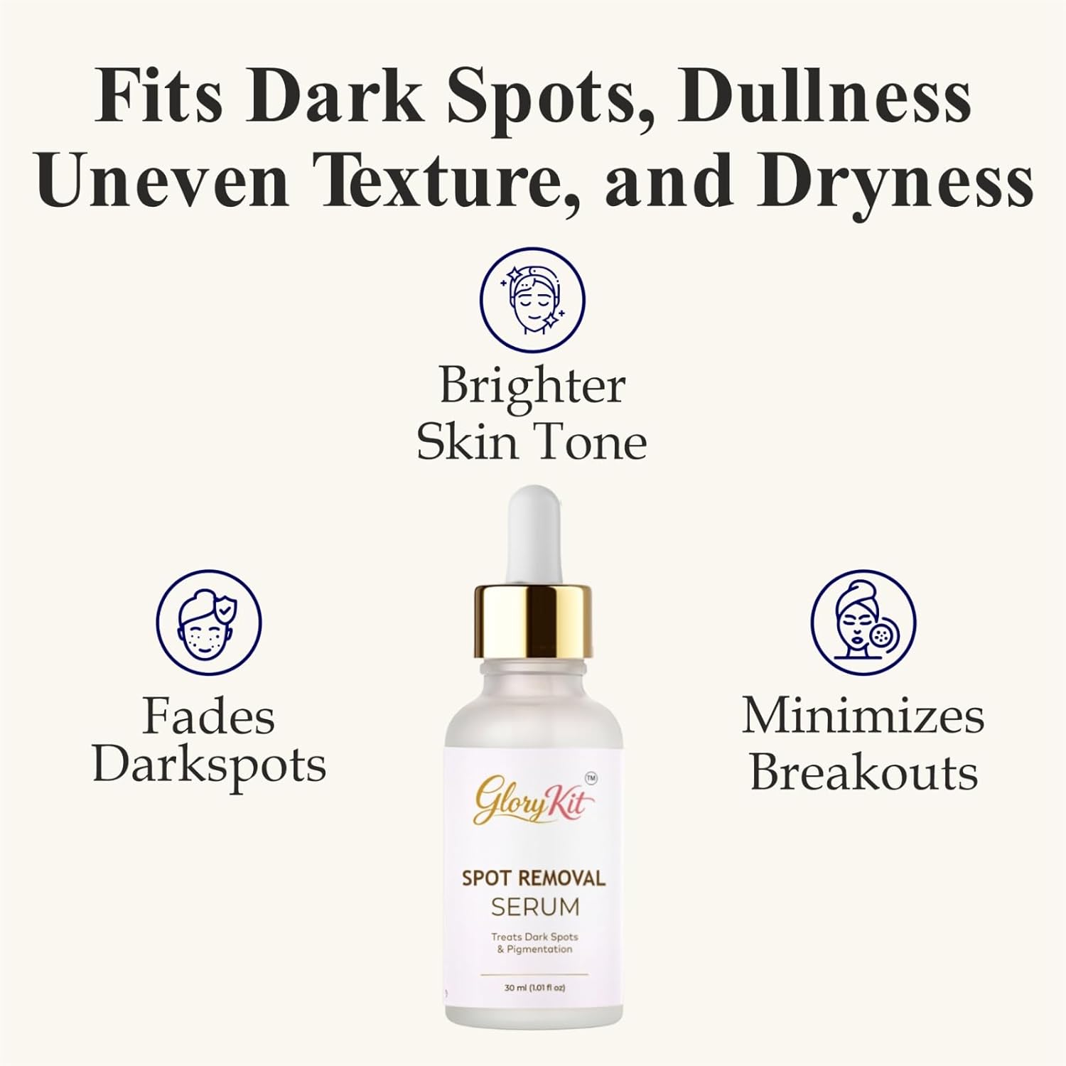 Glory Kit Spot Removal Face Serum for Dull & Uneven Skin Look, Supports Brighter & Smooth Appearance, 30 ml