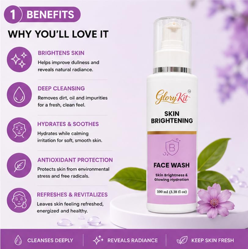 Glory Kit Skin Brightening Face Wash with Lightweight Formula for Soft and Fresh Looking Skin, 100 ml