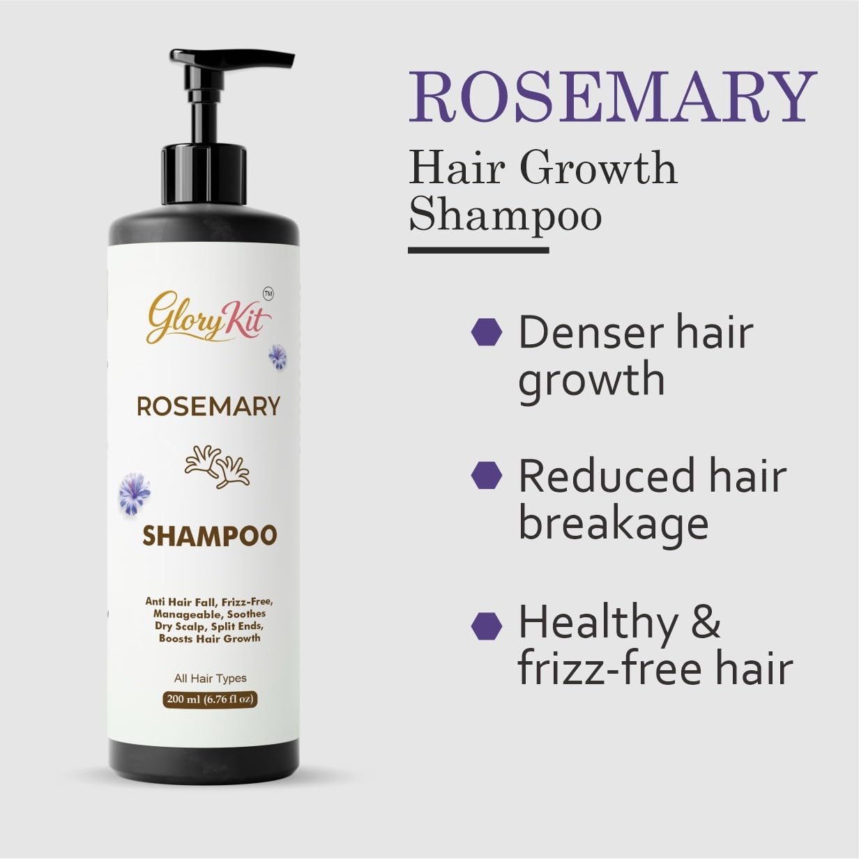 Glory Kit Rosemary Shampoo  for Hair Strength & Smooth Finish, Helps Manage Frizz, Suitable for All Hair Types, 200 ml