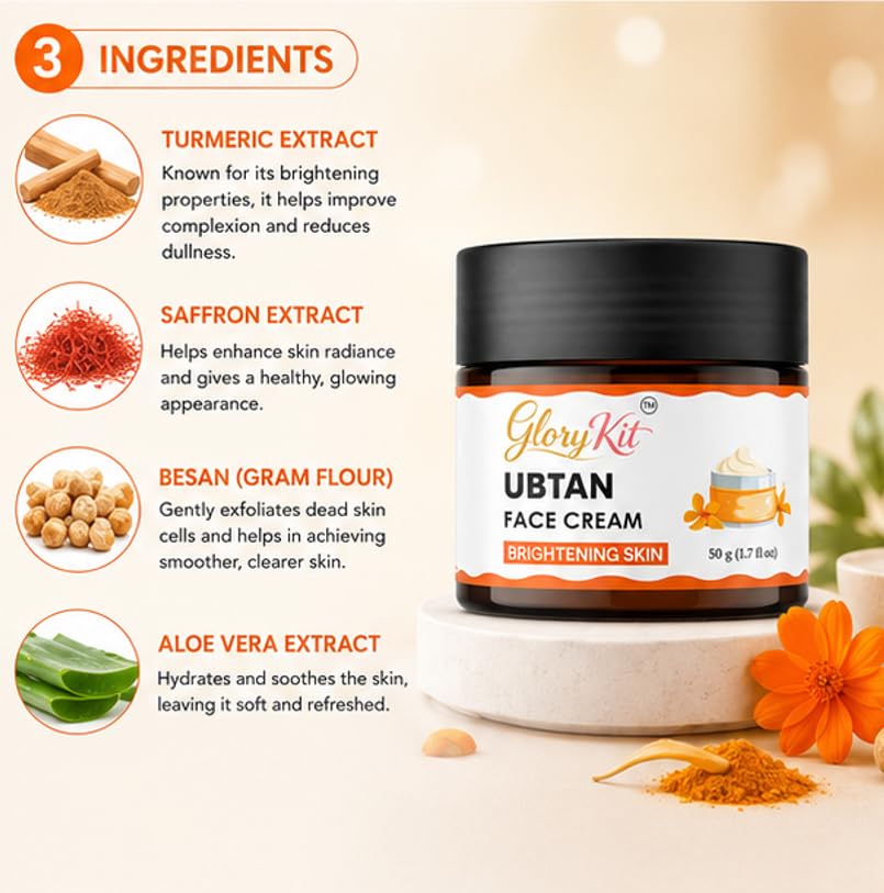 Glory Kit Ubtan Face Cream with Lightweight Moisturising Formula for Daily Skin Care Routine, Smooth and Fresh Looking Facial Cream for All Skin Types, 50 g