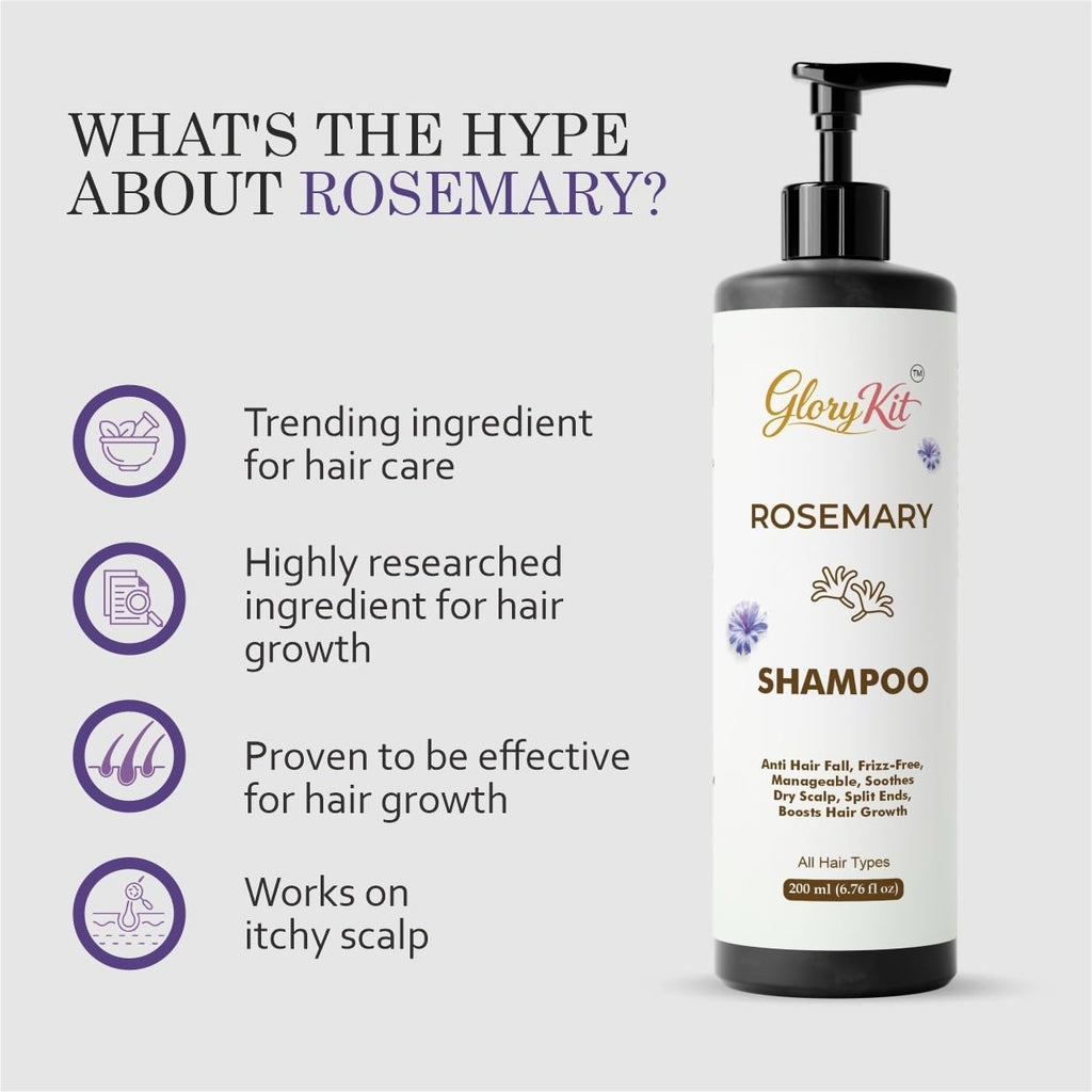Glory Kit Rosemary Shampoo  for Hair Strength & Smooth Finish, Helps Manage Frizz, Suitable for All Hair Types, 200 ml