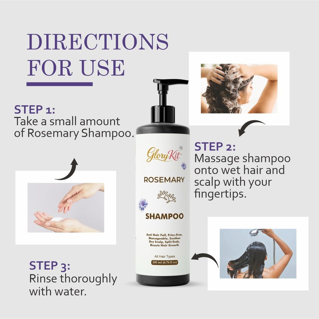 Glory Kit Rosemary Shampoo  for Hair Strength & Smooth Finish, Helps Manage Frizz, Suitable for All Hair Types, 200 ml