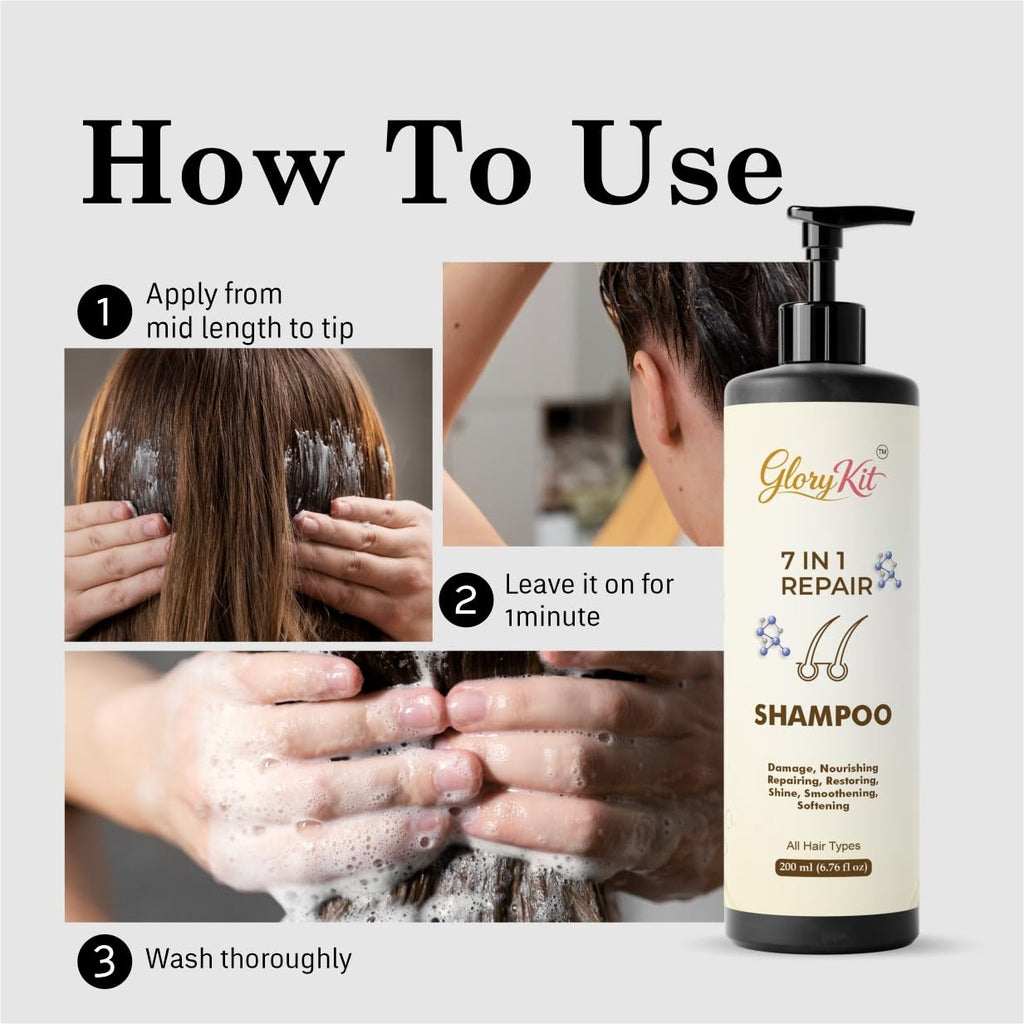 Glory Kit 7 in 1 Hair Repair Shampoo  | Gentle Nourishing & Care Formula | Suitable for All Hair Types | 200 ml