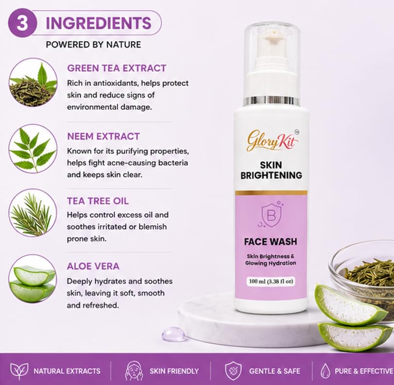 Glory Kit Skin Brightening Face Wash with Lightweight Formula for Soft and Fresh Looking Skin, 100 ml