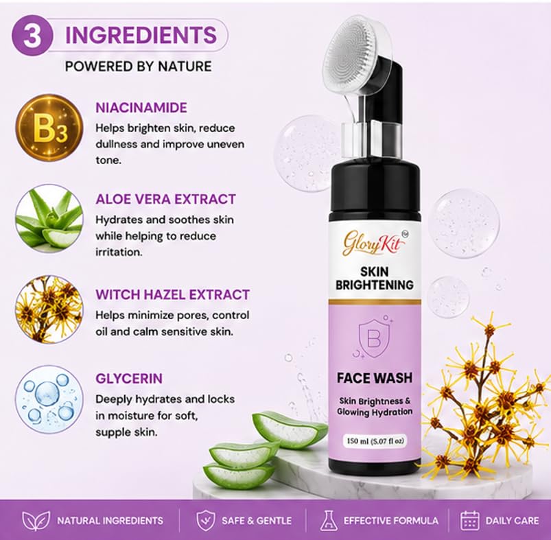 Glory Kit Skin Brightening Face Wash with Applicator for Daily Facial Cleansing and Refreshing Skin Feel, Lightweight Face Cleanser, 150 ml