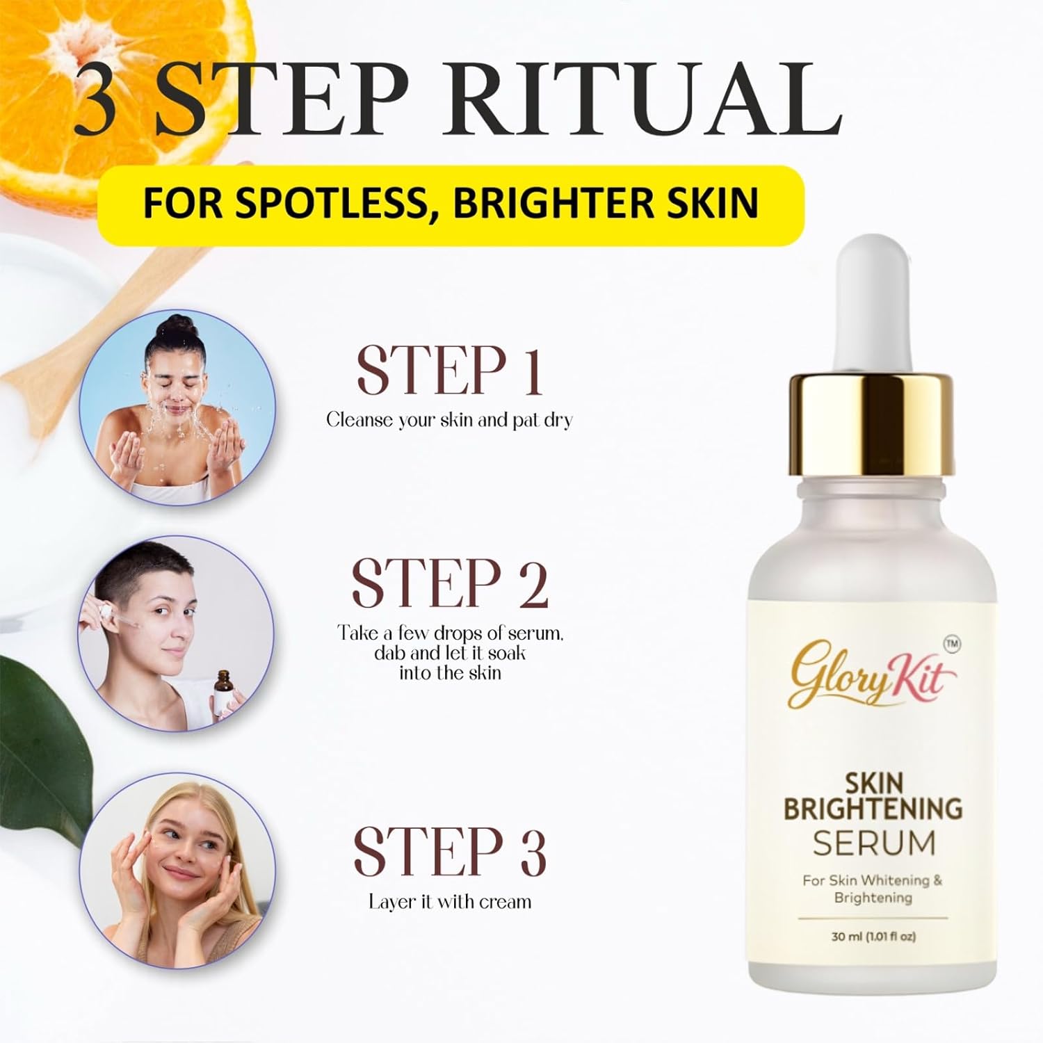 Glory Kit Skin Brightening Face Serum for Dull & Uneven Skin Look, Supports Brighter & Smooth Skin Appearance, 30 ml
