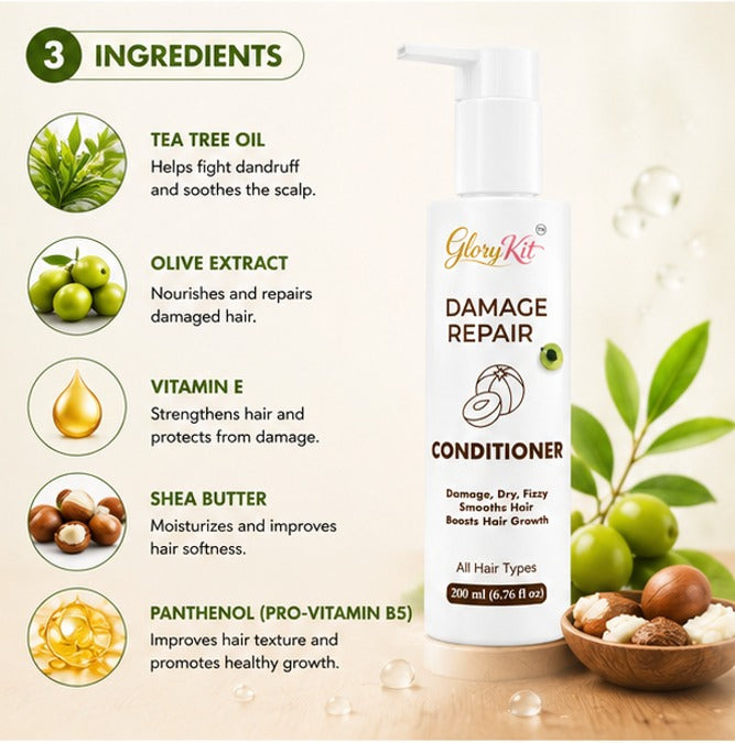 Glory Kit Damage Repair Conditioner for Dry Hair Care & Smooth Finish, 200ml