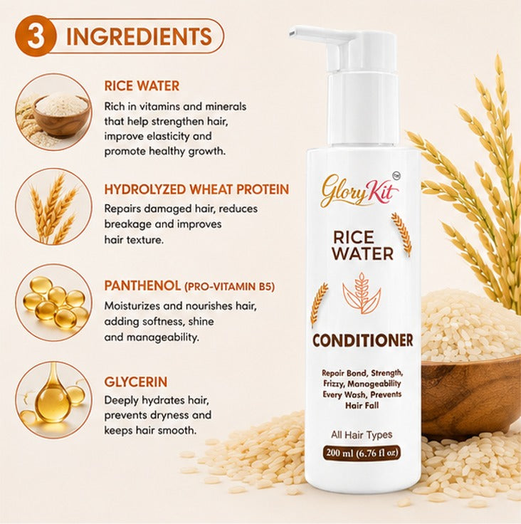 Glory Kit Rice Water Conditioner, Lightweight Rice Water Hair Conditioner for Everyday Use, 200ml