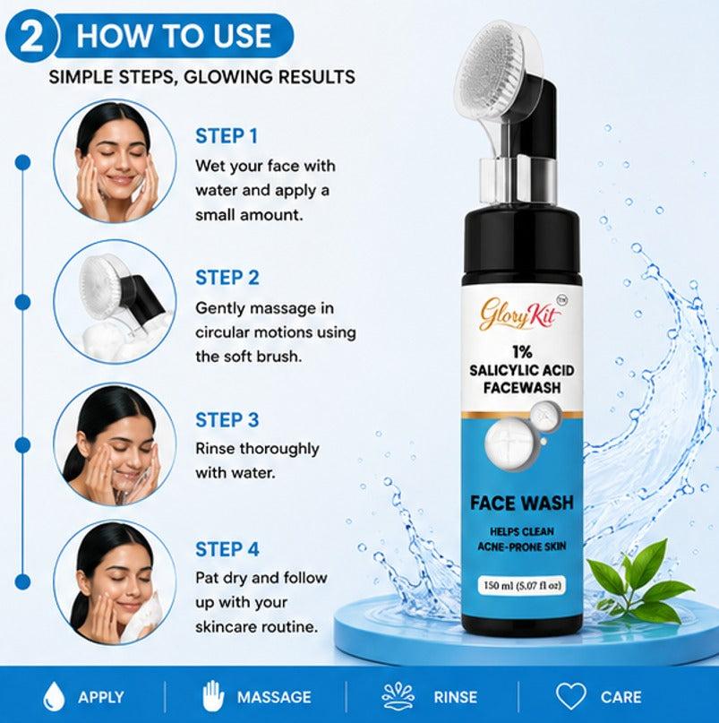 Glory Kit Salicylic Acid Daily Face Wash with Lightweight Cleansing Formula for Fresh and Balanced Looking Skin, 100 ml